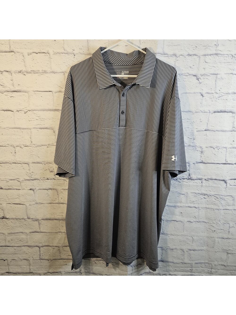 Under Armour Polo Shirt Mens 4XL Loose HeatGear Striped Performance Short Sleeve